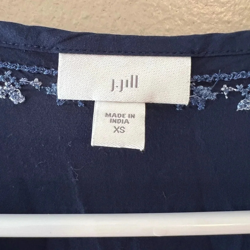 J. Jill‎ Dress Sleeveless Embroidered Blue XS Mini Knee Length Spring Summer - Picture 8 of 9
